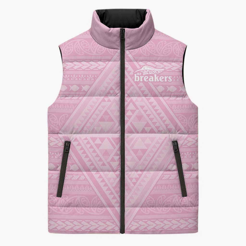 Custom New Zealand Basketball Indigenous Sleeveless Puffer Jacket LT9 Pink - Polynesian Pride