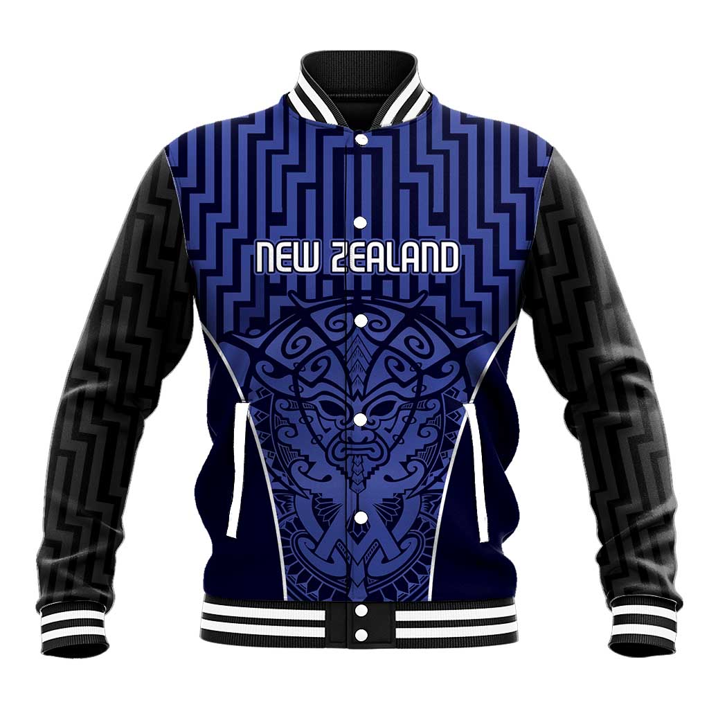 Custom Basketball New Zealand Baseball Jacket Blue Maori Ta Moko Indigenous LT9 Unisex Blue - Polynesian Pride