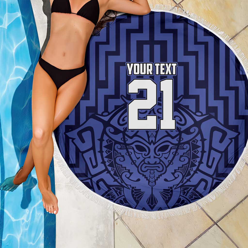 Custom Basketball New Zealand Beach Blanket Blue Maori Ta Moko Indigenous - Polynesian Pride