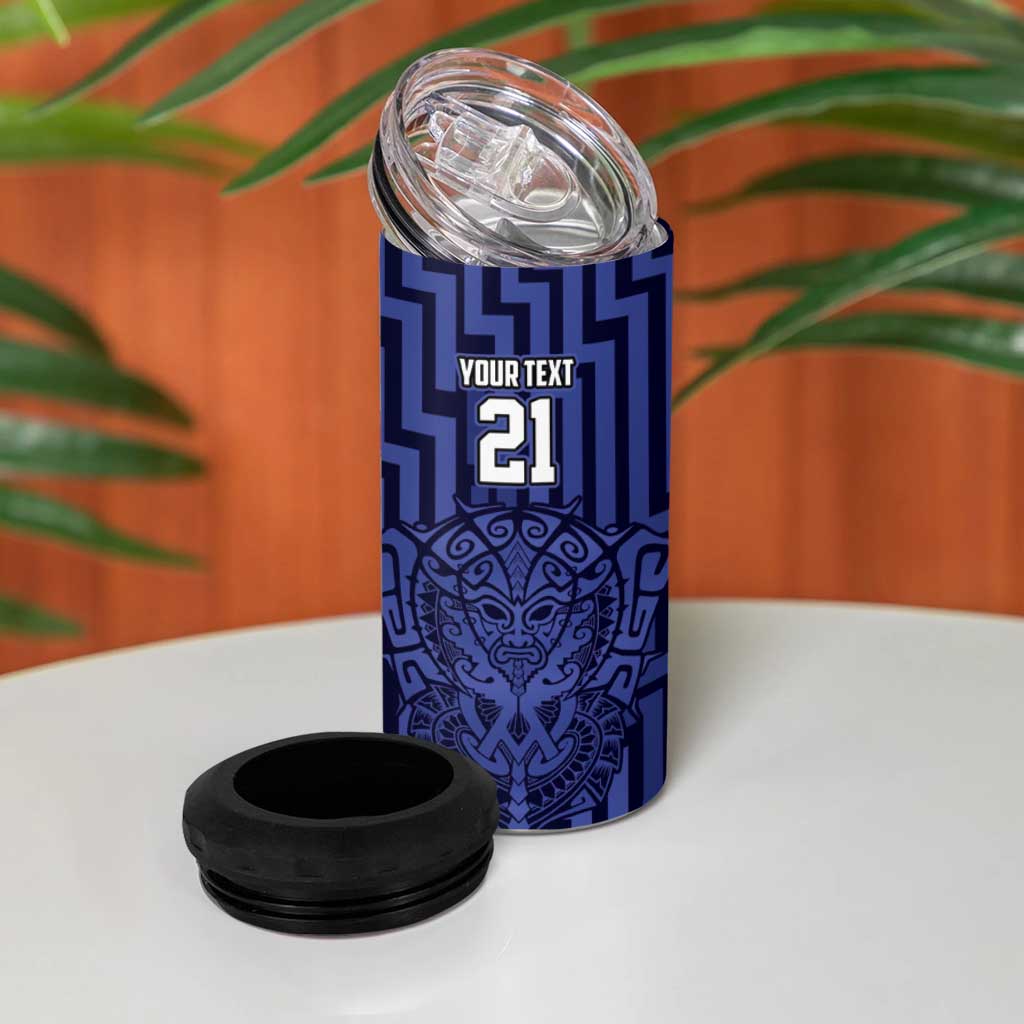 Custom Basketball New Zealand 4 in 1 Can Cooler Tumbler Blue Maori Ta Moko Indigenous - Polynesian Pride
