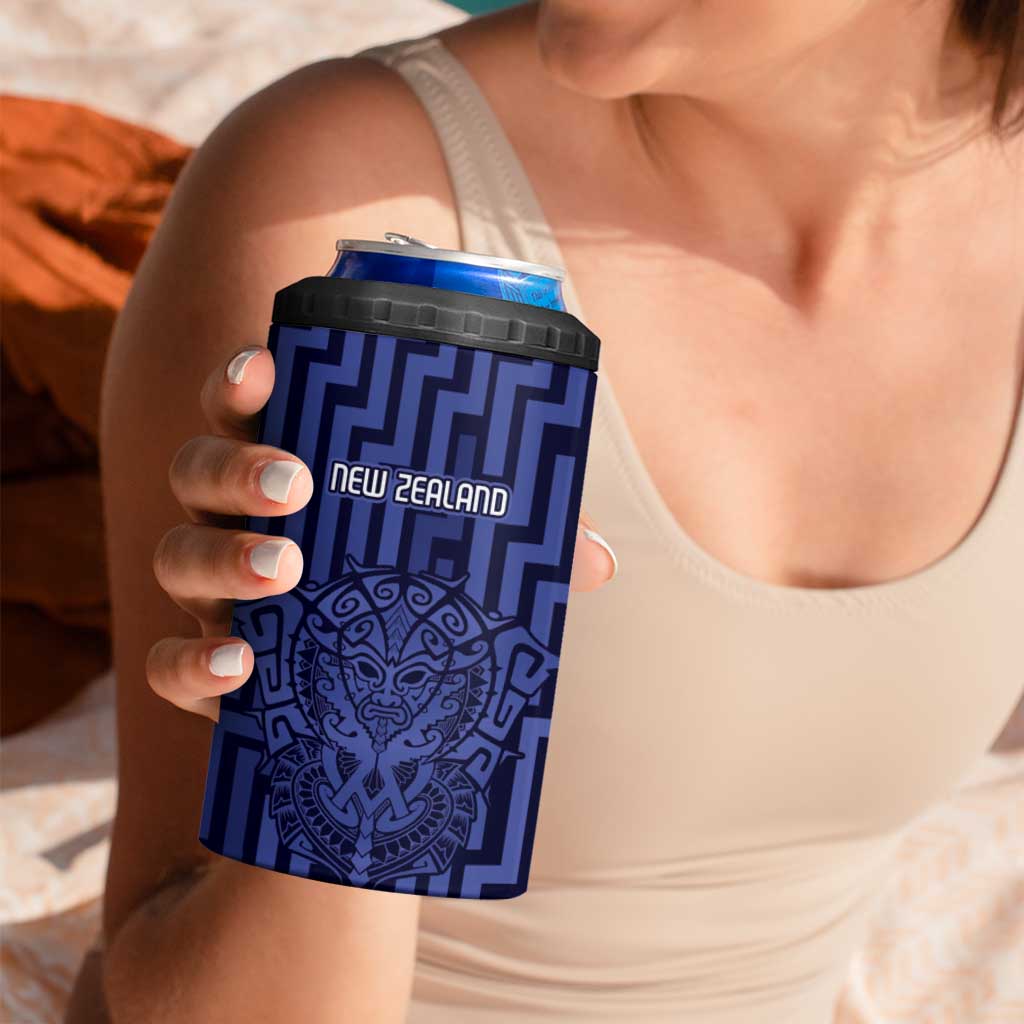 Custom Basketball New Zealand 4 in 1 Can Cooler Tumbler Blue Maori Ta Moko Indigenous - Polynesian Pride