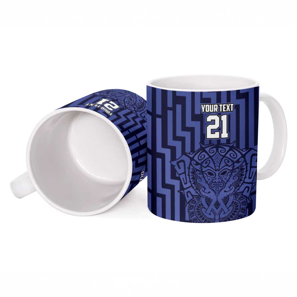 Custom Basketball New Zealand Ceramic Mug Blue Maori Ta Moko Indigenous - Polynesian Pride