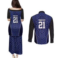 Custom Basketball New Zealand Couples Matching Puletasi and Long Sleeve Button Shirt Blue Maori Ta Moko Indigenous LT9 - Polynesian Pride