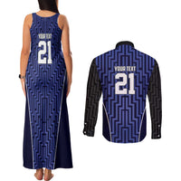 Custom Basketball New Zealand Couples Matching Tank Maxi Dress and Long Sleeve Button Shirt Blue Maori Ta Moko Indigenous - Polynesian Pride