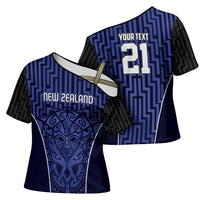 Custom Basketball New Zealand Cross Shoulder Shirt Blue Maori Ta Moko Indigenous - Polynesian Pride