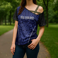 Custom Basketball New Zealand Cross Shoulder Shirt Blue Maori Ta Moko Indigenous - Polynesian Pride