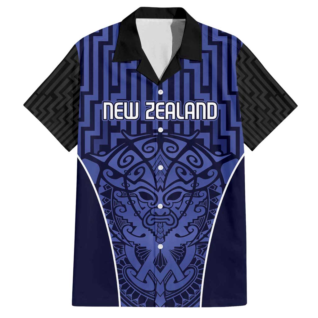 Custom Basketball New Zealand Family Matching Off Shoulder Short Dress and Hawaiian Shirt Blue Maori Ta Moko Indigenous - Polynesian Pride