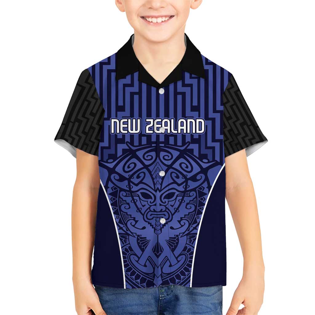Custom Basketball New Zealand Family Matching Off Shoulder Short Dress and Hawaiian Shirt Blue Maori Ta Moko Indigenous - Polynesian Pride