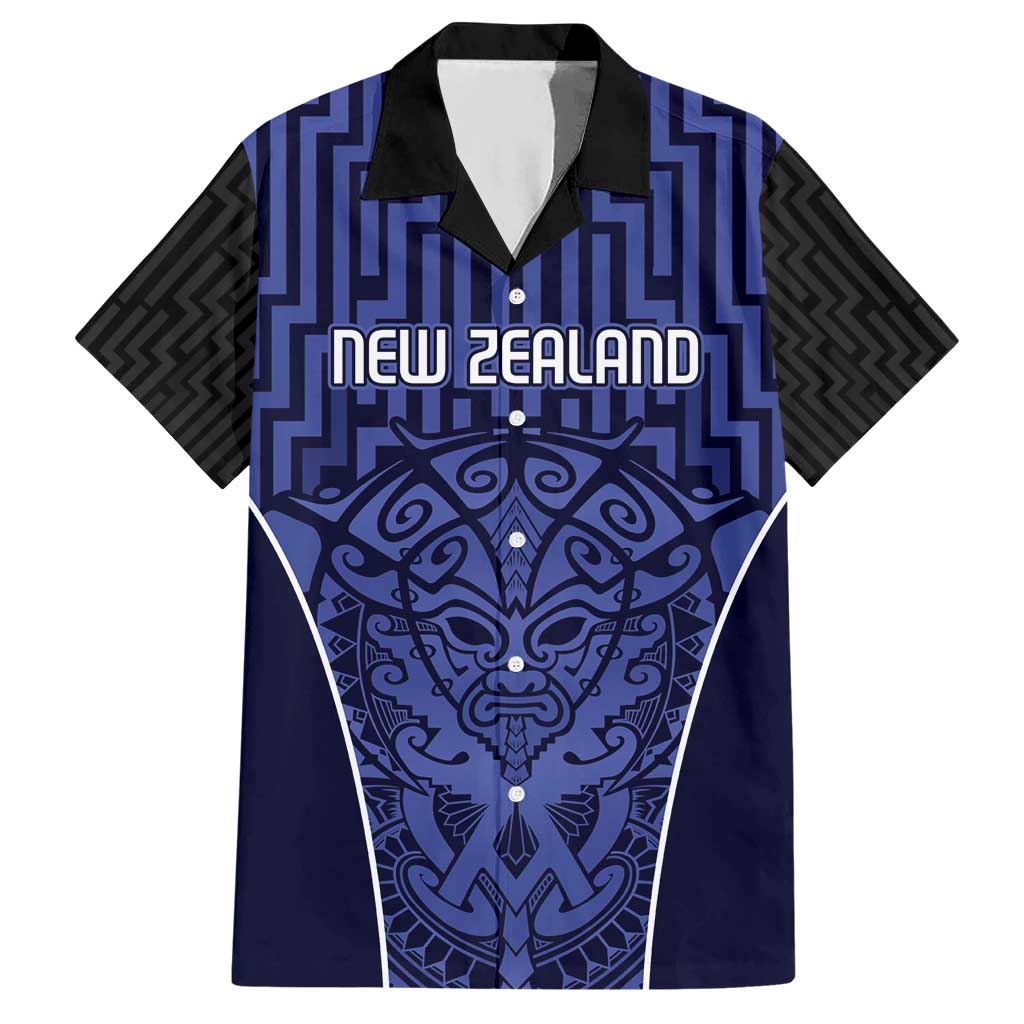 Custom Basketball New Zealand Hawaiian Shirt Blue Maori Ta Moko Indigenous LT9 Blue - Polynesian Pride