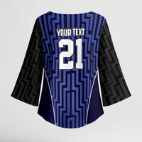 Custom Basketball New Zealand Kimono Sleeve Blouse Blue Maori Ta Moko Indigenous - Polynesian Pride