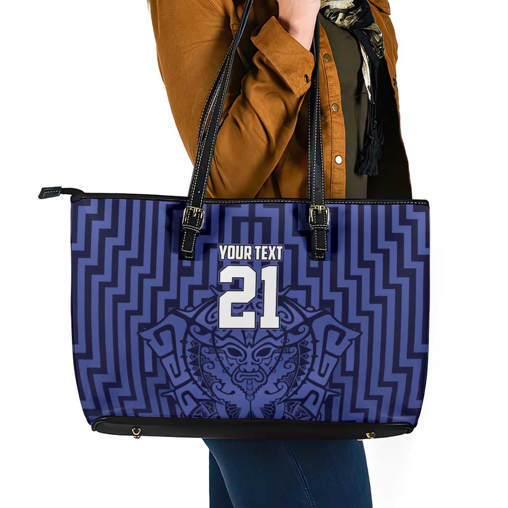 Custom Basketball New Zealand Leather Tote Bag Blue Maori Ta Moko Indigenous - Polynesian Pride