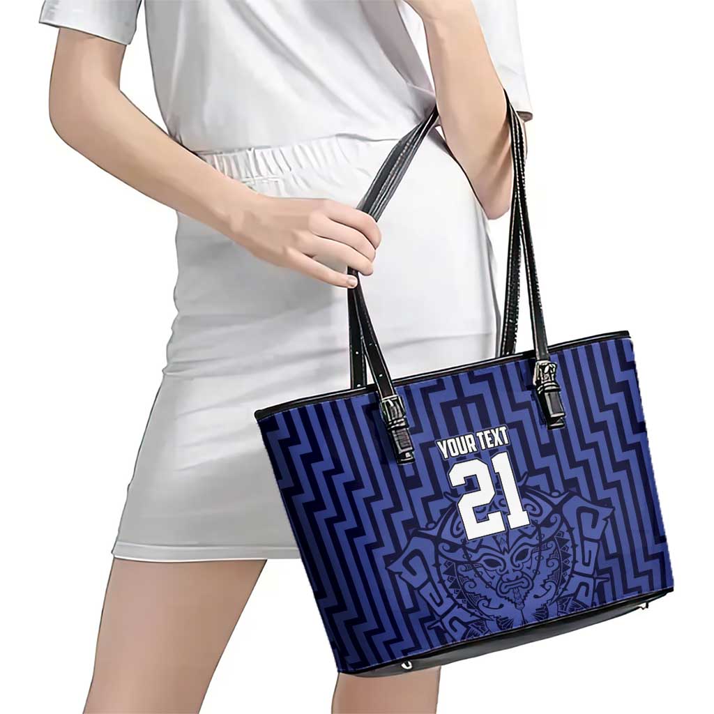 Custom Basketball New Zealand Leather Tote Bag Blue Maori Ta Moko Indigenous - Polynesian Pride