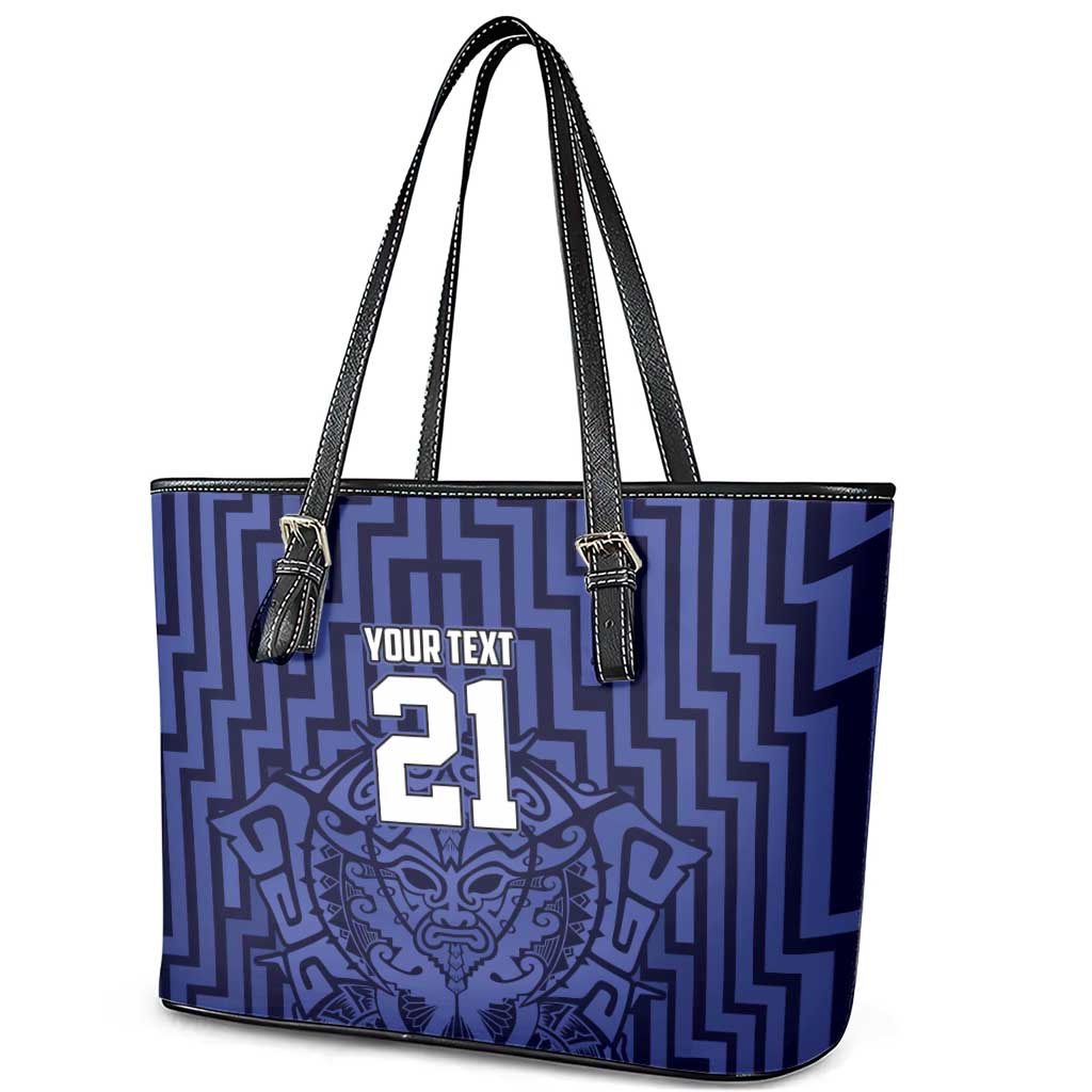 Custom Basketball New Zealand Leather Tote Bag Blue Maori Ta Moko Indigenous - Polynesian Pride