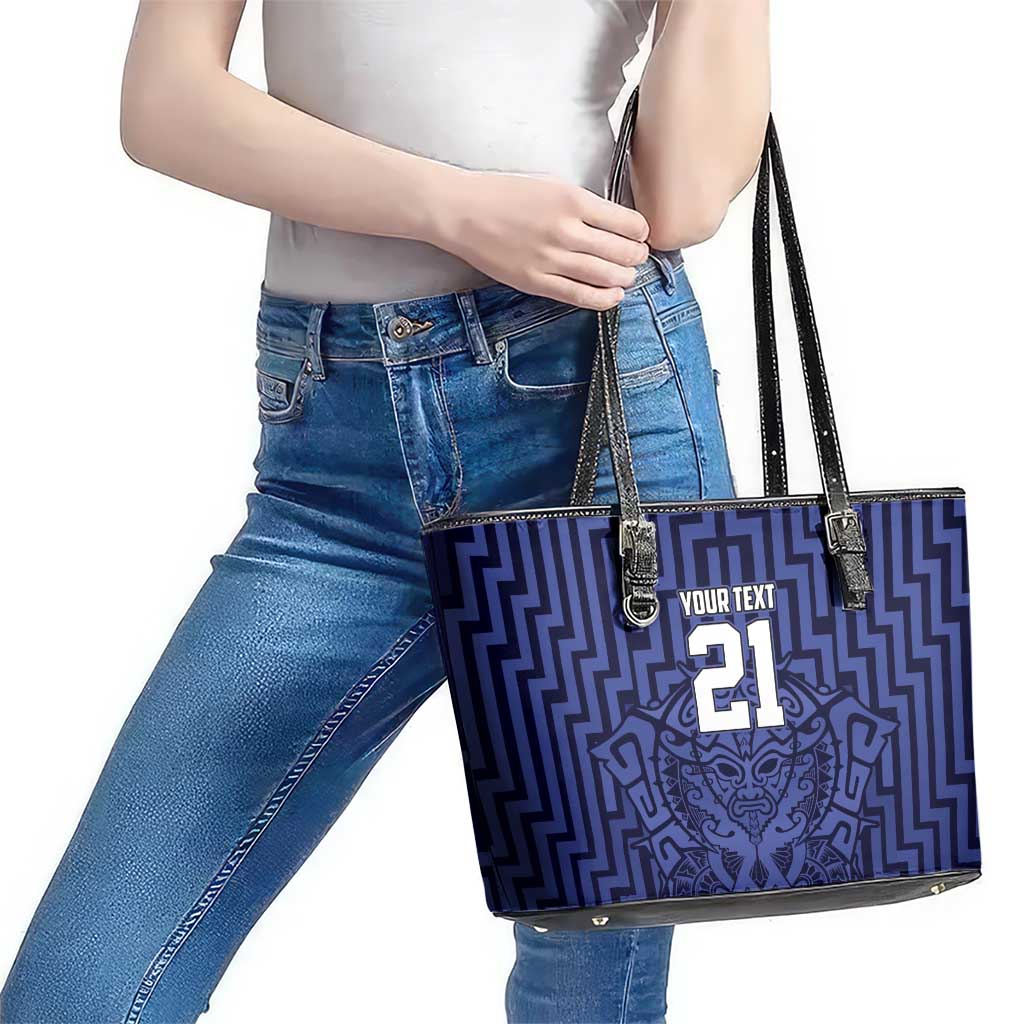 Custom Basketball New Zealand Leather Tote Bag Blue Maori Ta Moko Indigenous - Polynesian Pride