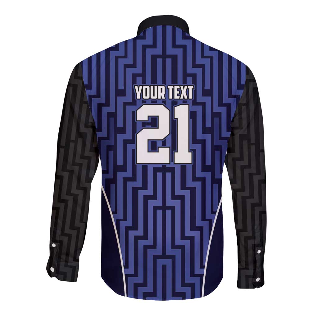 Custom Basketball New Zealand Long Sleeve Button Shirt Blue Maori Ta Moko Indigenous LT9 - Polynesian Pride