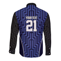 Custom Basketball New Zealand Long Sleeve Button Shirt Blue Maori Ta Moko Indigenous LT9 - Polynesian Pride