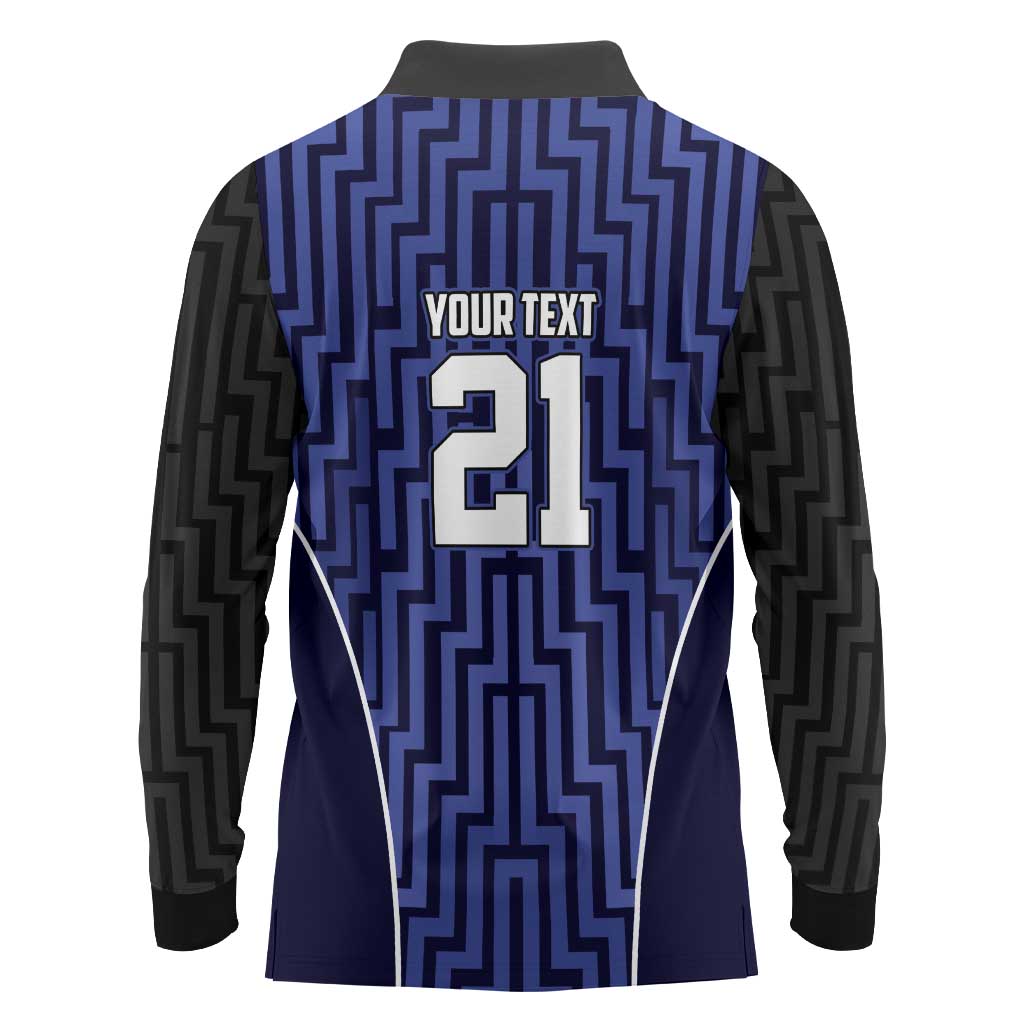 Custom Basketball New Zealand Long Sleeve Polo Shirt Blue Maori Ta Moko Indigenous - Polynesian Pride