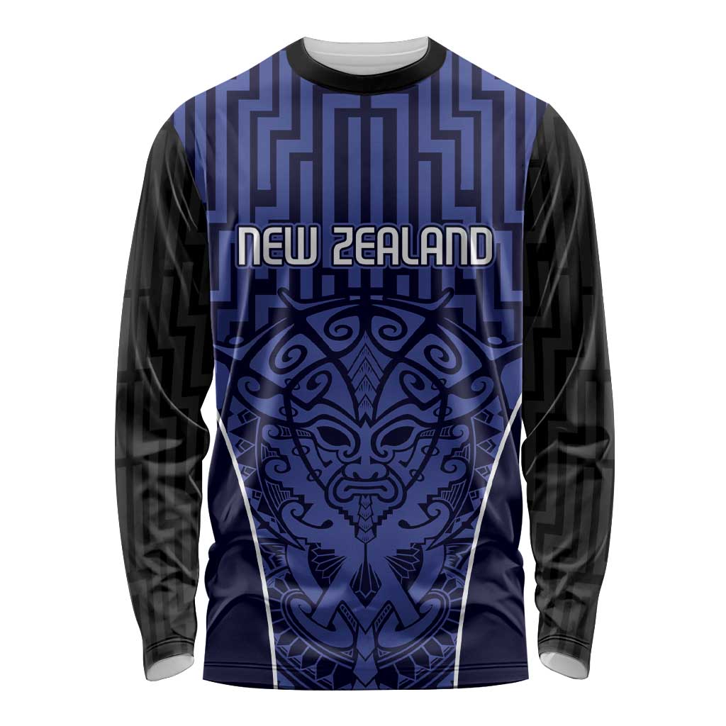 Custom Basketball New Zealand Long Sleeve Shirt Blue Maori Ta Moko Indigenous LT9 Unisex Blue - Polynesian Pride