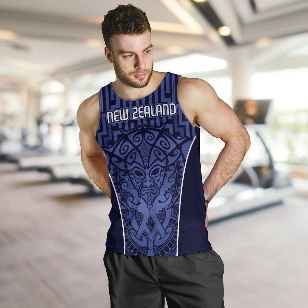 Custom Basketball New Zealand Men Tank Top Blue Maori Ta Moko Indigenous LT9 Blue - Polynesian Pride