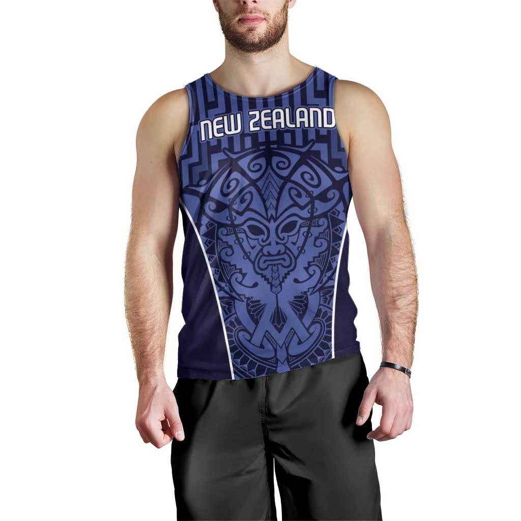 Custom Basketball New Zealand Men Tank Top Blue Maori Ta Moko Indigenous LT9 - Polynesian Pride