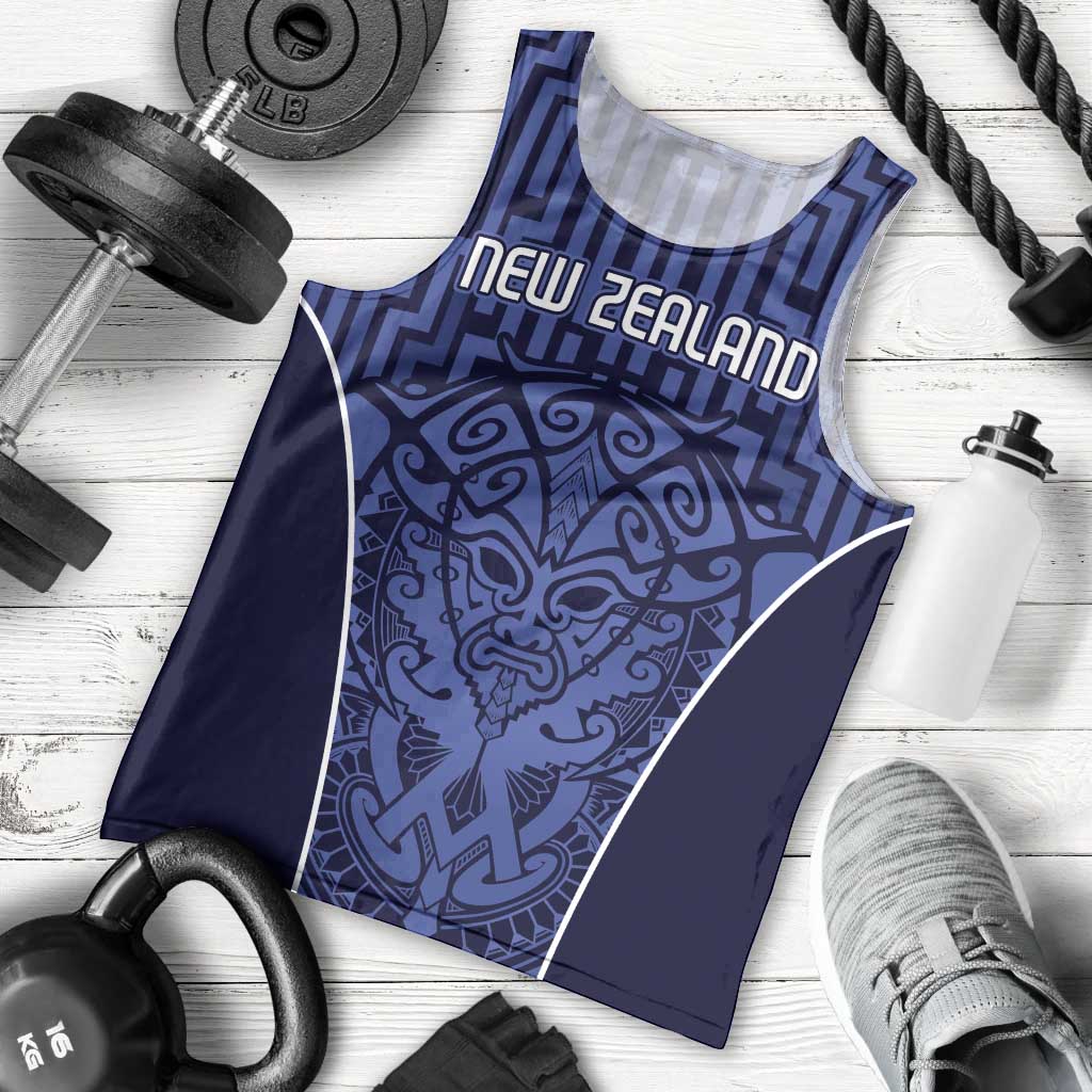 Custom Basketball New Zealand Men Tank Top Blue Maori Ta Moko Indigenous LT9 - Polynesian Pride