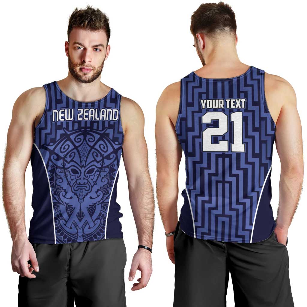 Custom Basketball New Zealand Men Tank Top Blue Maori Ta Moko Indigenous LT9 - Polynesian Pride