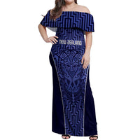 Custom Basketball New Zealand Off Shoulder Maxi Dress Blue Maori Ta Moko Indigenous - Polynesian Pride