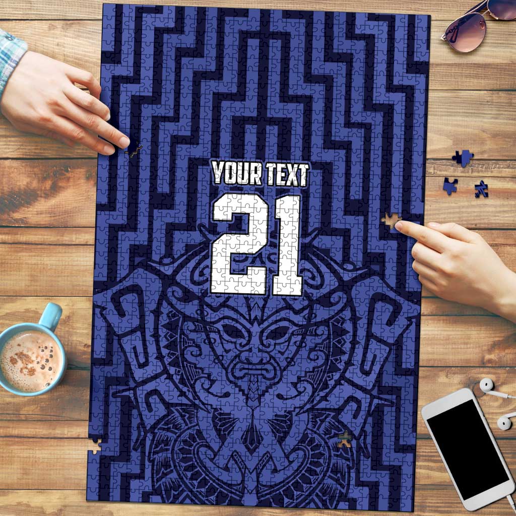 Custom Basketball New Zealand Puzzle Blue Maori Ta Moko Indigenous - Polynesian Pride