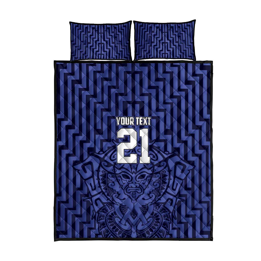 Custom Basketball New Zealand Quilt Bed Set Blue Maori Ta Moko Indigenous - Polynesian Pride