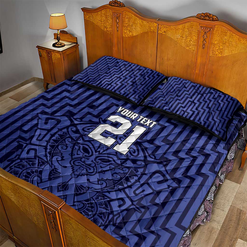 Custom Basketball New Zealand Quilt Bed Set Blue Maori Ta Moko Indigenous - Polynesian Pride