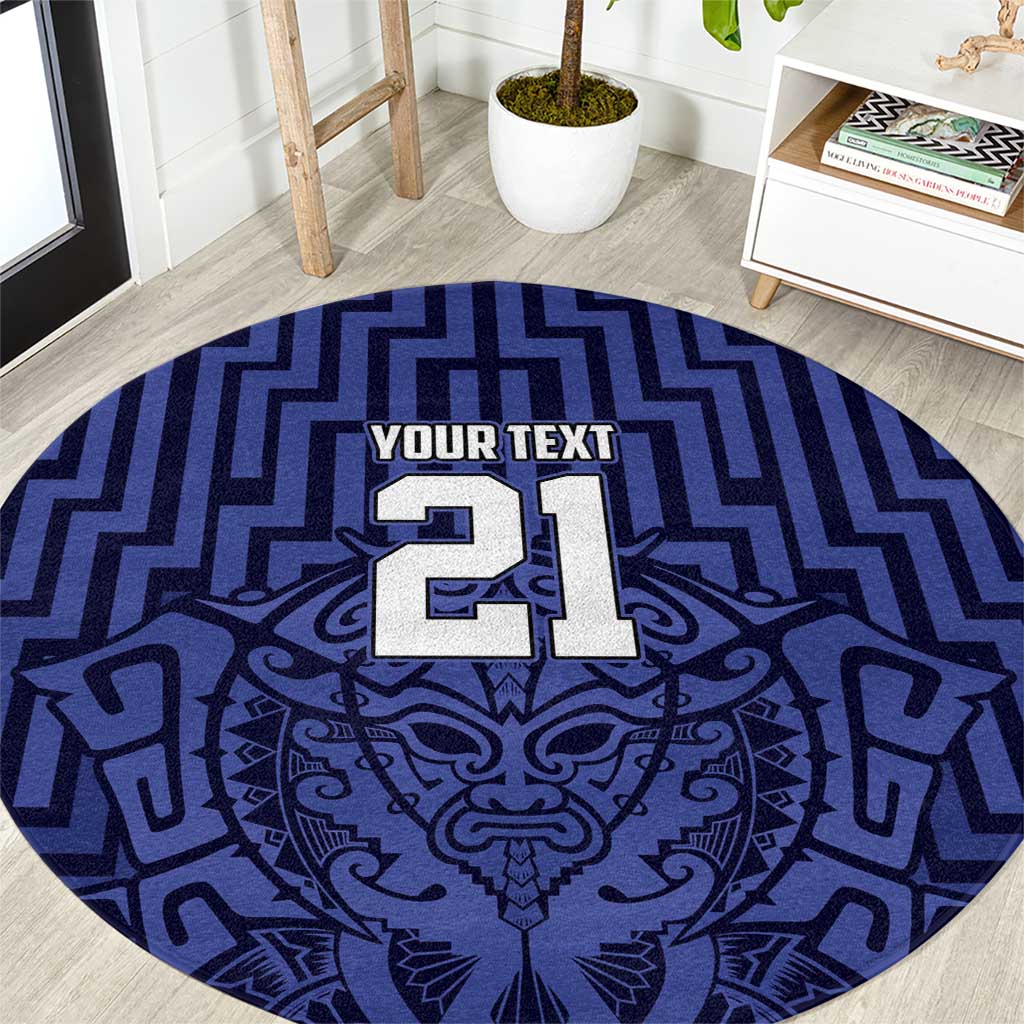 Custom Basketball New Zealand Round Carpet Blue Maori Ta Moko Indigenous - Polynesian Pride