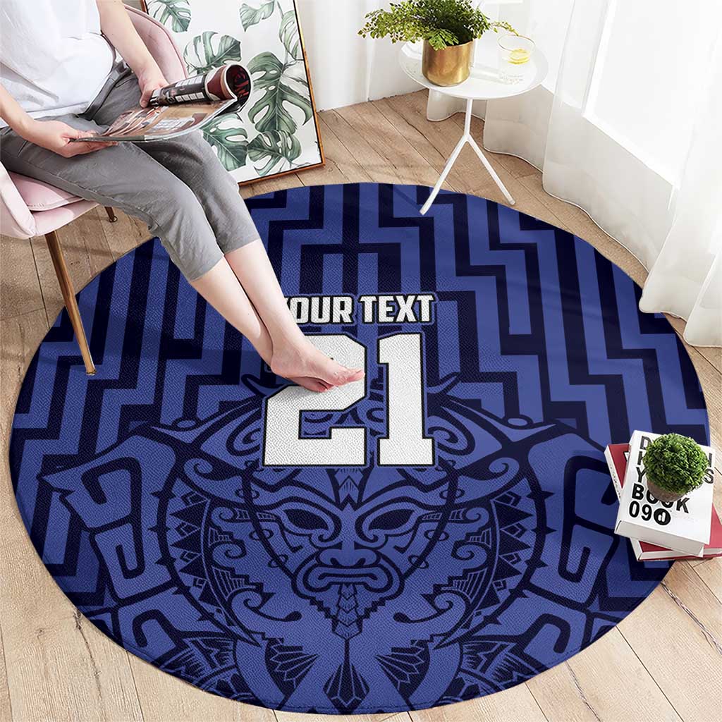 Custom Basketball New Zealand Round Carpet Blue Maori Ta Moko Indigenous - Polynesian Pride