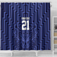 Custom Basketball New Zealand Shower Curtain Blue Maori Ta Moko Indigenous - Polynesian Pride