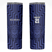 Custom Basketball New Zealand Skinny Tumbler Blue Maori Ta Moko Indigenous - Polynesian Pride