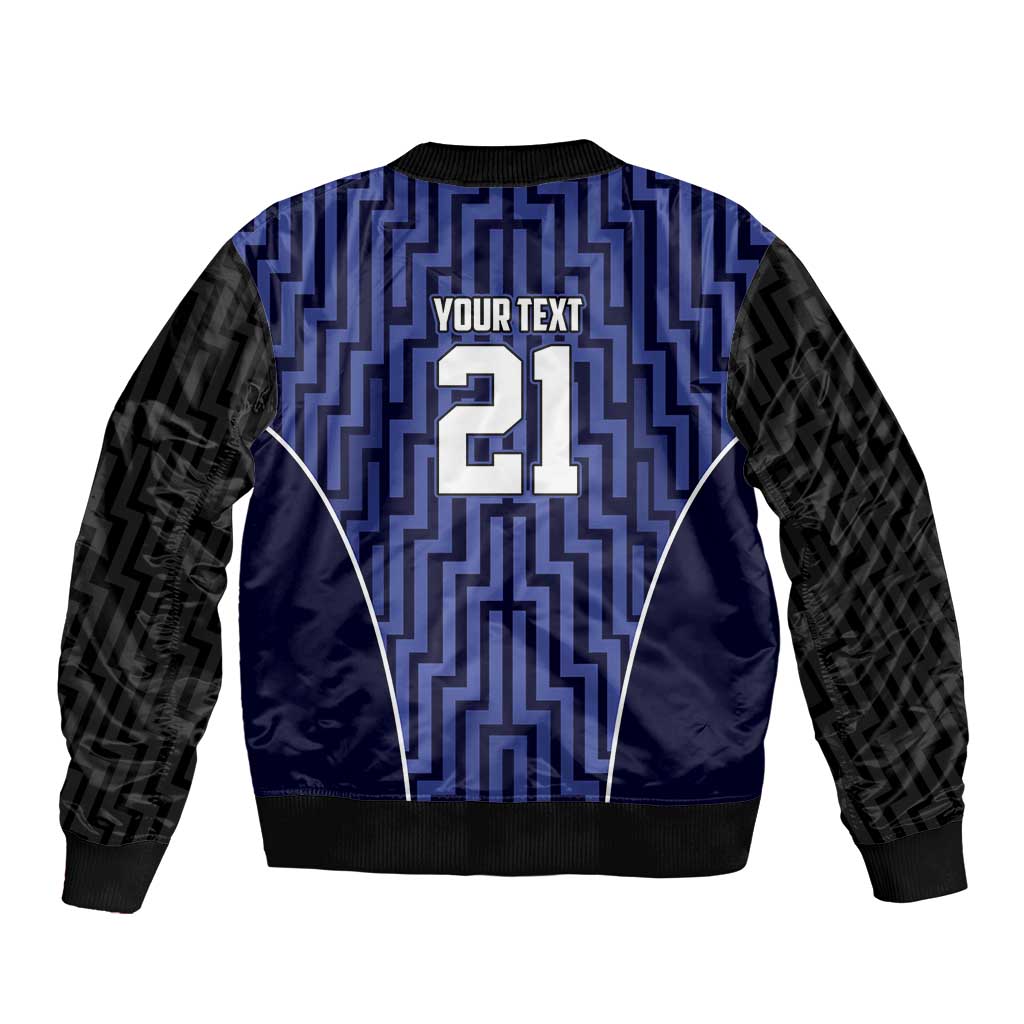 Custom Basketball New Zealand Sleeve Zip Bomber Jacket Blue Maori Ta Moko Indigenous - Polynesian Pride