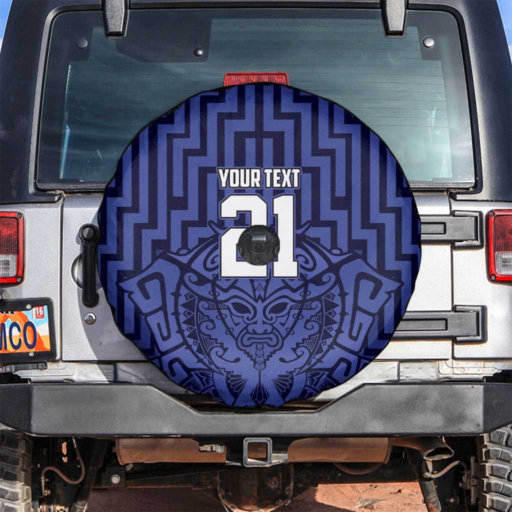 Custom Basketball New Zealand Spare Tire Cover Blue Maori Ta Moko Indigenous - Polynesian Pride