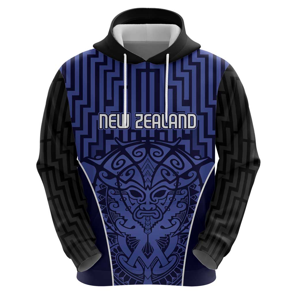 Custom Basketball New Zealand Zip Hoodie Blue Maori Ta Moko Indigenous - Polynesian Pride