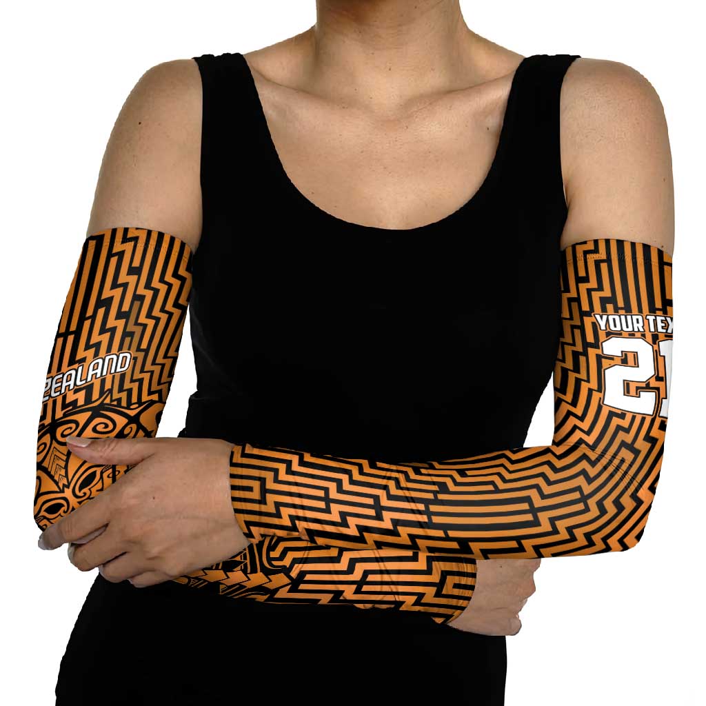 Custom Basketball New Zealand Arm Sleeves Gold Maori Ta Moko Indigenous LT9 - Polynesian Pride