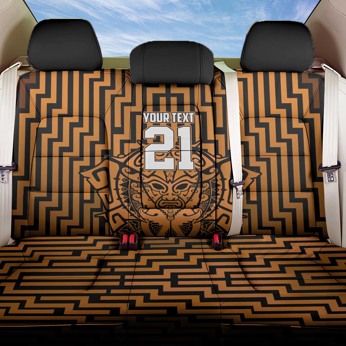 Custom Basketball New Zealand Back Car Seat Cover Gold Maori Ta Moko Indigenous - Polynesian Pride