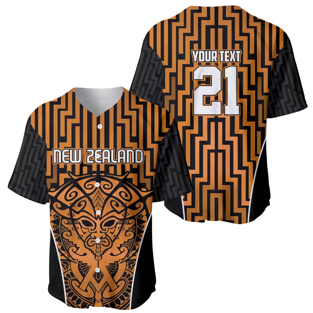 Custom Basketball New Zealand Baseball Jersey Gold Maori Ta Moko Indigenous - Polynesian Pride