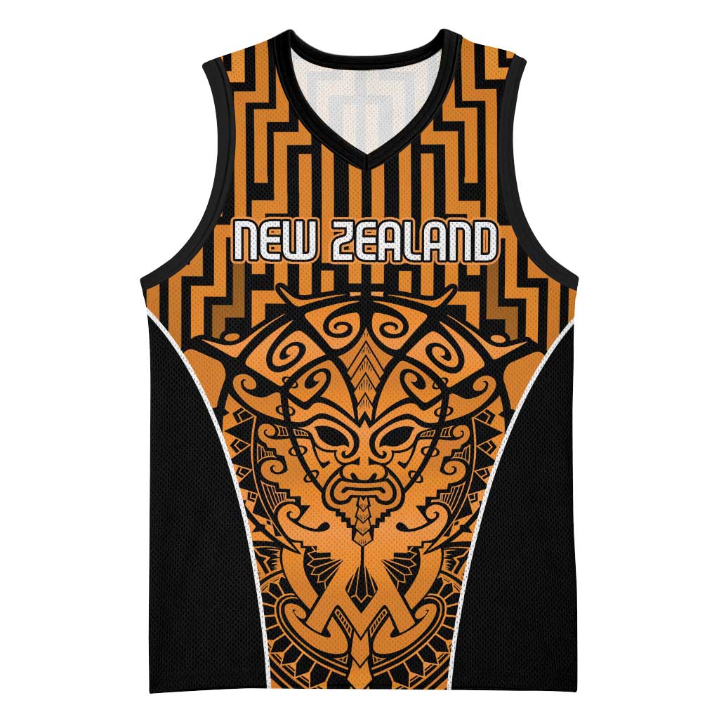 Custom Basketball New Zealand Basketball Jersey Gold Maori Ta Moko Indigenous LT9 Unisex Gold - Polynesian Pride