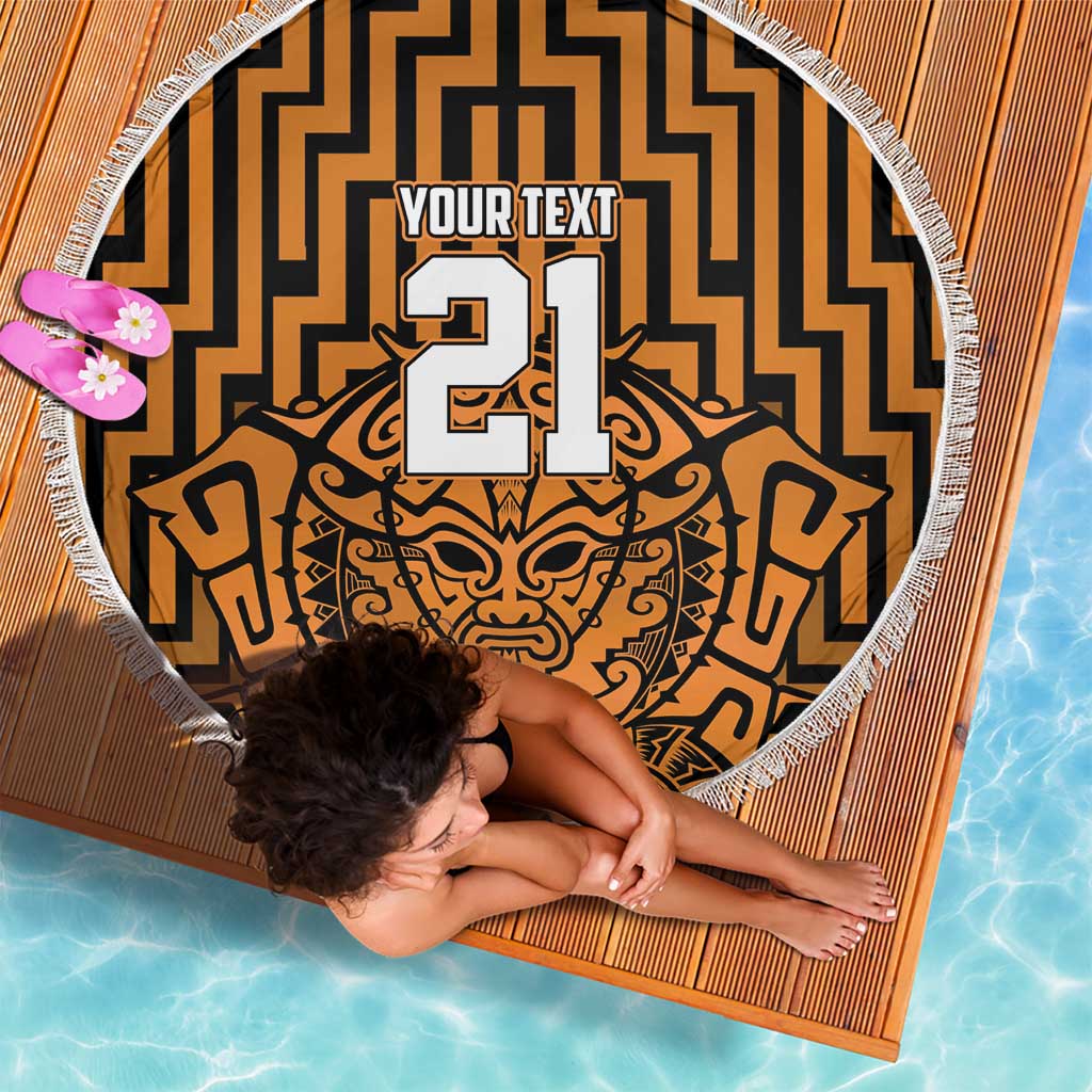 Custom Basketball New Zealand Beach Blanket Gold Maori Ta Moko Indigenous LT9 - Polynesian Pride
