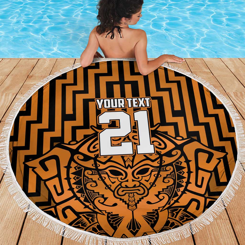 Custom Basketball New Zealand Beach Blanket Gold Maori Ta Moko Indigenous LT9 - Polynesian Pride