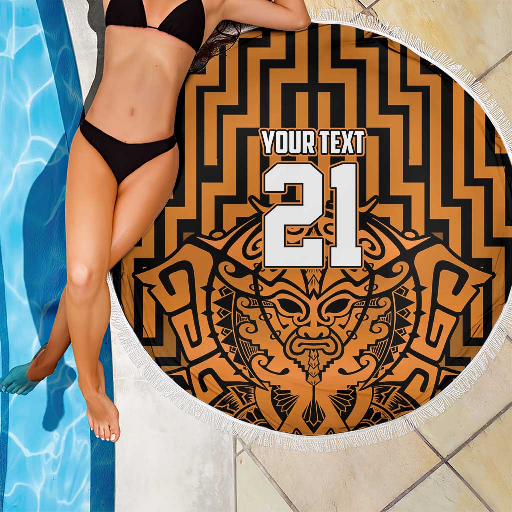 Custom Basketball New Zealand Beach Blanket Gold Maori Ta Moko Indigenous LT9 - Polynesian Pride