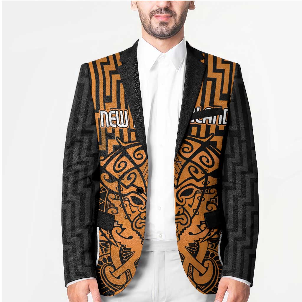 Custom Basketball New Zealand Blazer Gold Maori Ta Moko Indigenous - Polynesian Pride