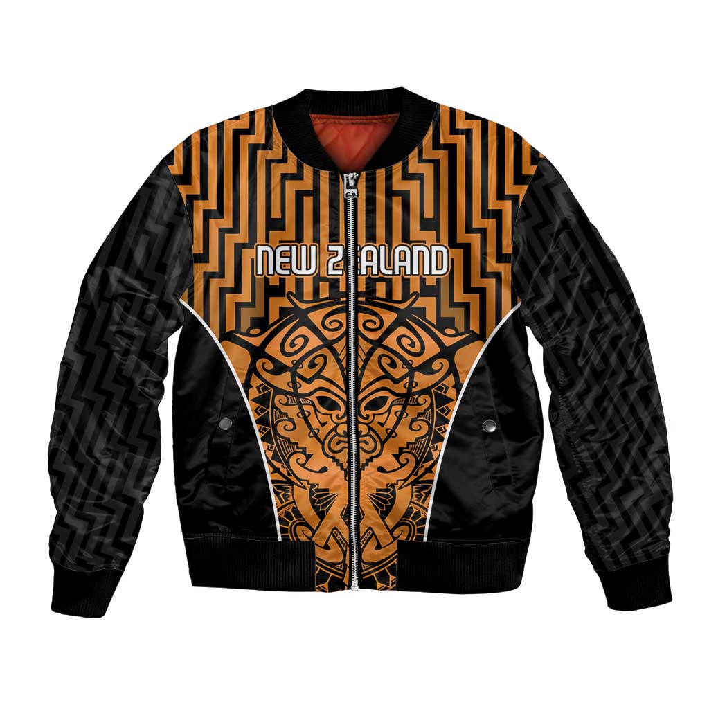 Custom Basketball New Zealand Bomber Jacket Gold Maori Ta Moko Indigenous - Polynesian Pride