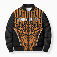 Custom Basketball New Zealand Bomber Puffer Jacket Gold Maori Ta Moko Indigenous LT9 Unisex Gold - Polynesian Pride