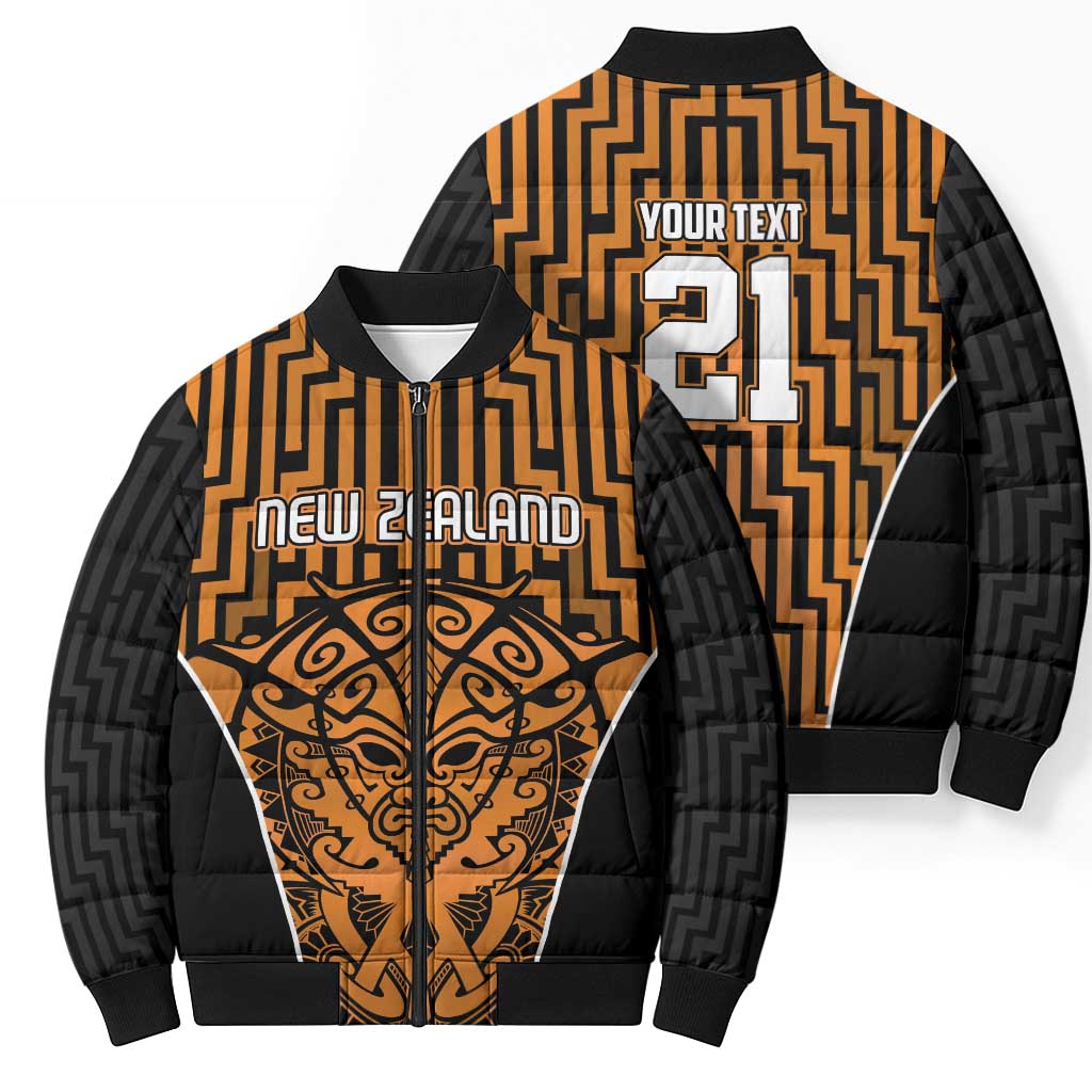 Custom Basketball New Zealand Bomber Puffer Jacket Gold Maori Ta Moko Indigenous LT9 - Polynesian Pride