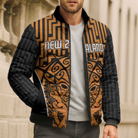 Custom Basketball New Zealand Bomber Puffer Jacket Gold Maori Ta Moko Indigenous LT9 - Polynesian Pride