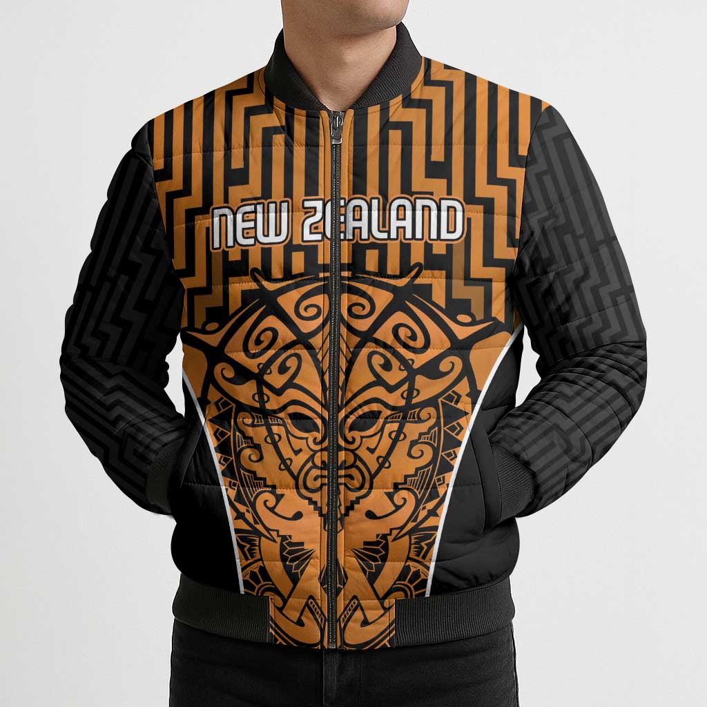 Custom Basketball New Zealand Bomber Puffer Jacket Gold Maori Ta Moko Indigenous LT9 - Polynesian Pride
